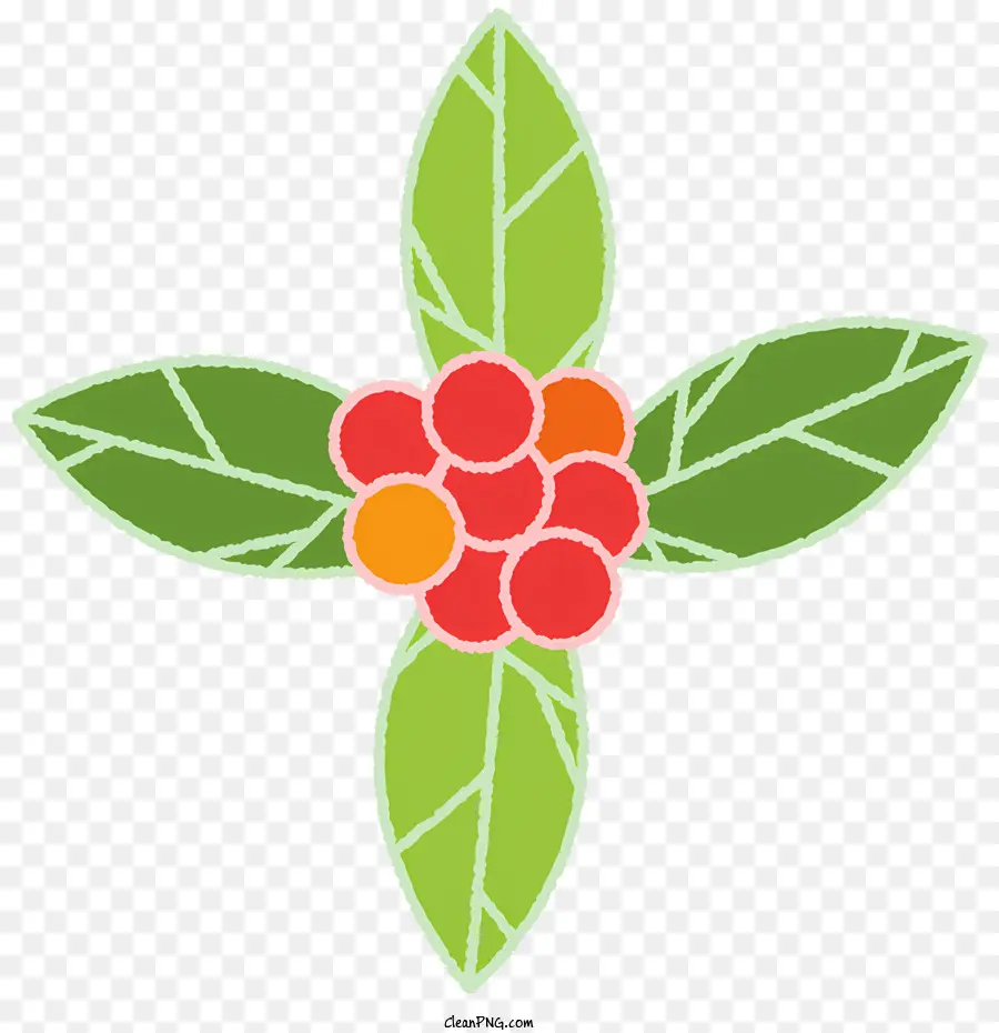 Icon Grüne Blattpflanze Rot und Orangenbeeren frischer und gesunder pflanzlicher fruchtiger Geruch - Frische, gesunde Pflanze mit roten Beeren und Tiefe