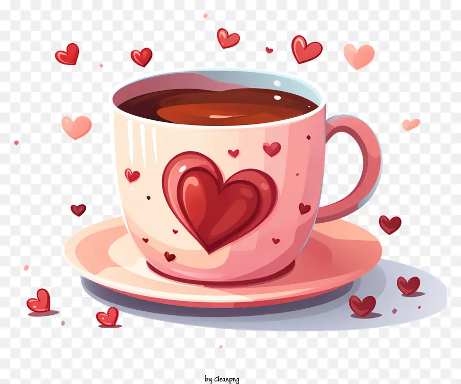 Kaffeetasse - Romantische rosa Tasse mit Herzen und Untertasse