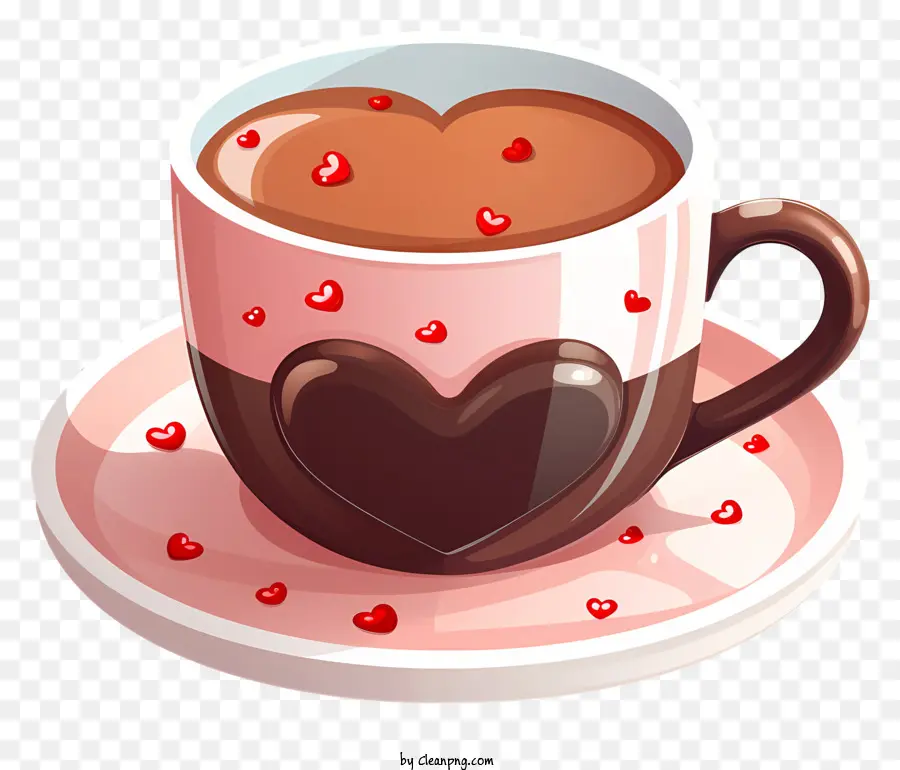 Kaffeetasse - Heiße Schokolade mit rosa Zuckerguss und herzförmige Chips