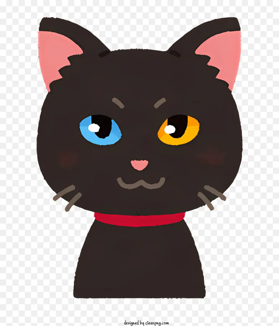 Nature Black Cat Blue Eyes Blue Collar Striped Pattern - Felice gatto nero con occhi blu e colletto rosso