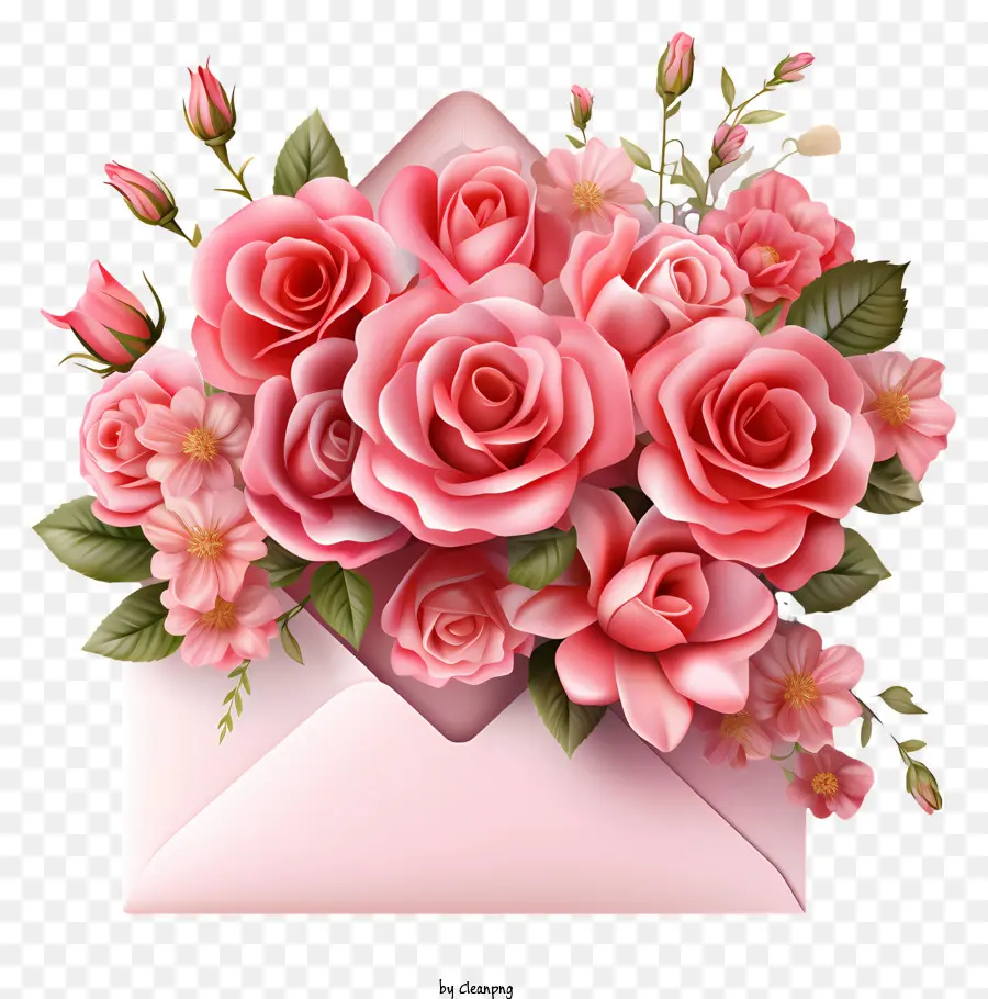 hoa hồng - Phong bì màu hồng với bó hoa hoa hồng