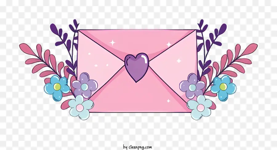 Postumschlag mit Herz Blumen rosa Umschlagbandgebundene Hüllkurve - Netter und verspielter Umschlag mit Herz und Blumen