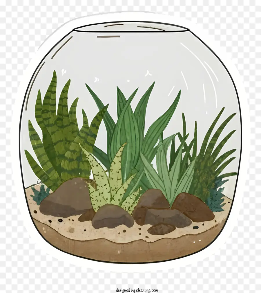 Cartoon Bowl Felsen Pflanzen Brunnen - Stilisiertes Bild einer abstrakten Aquariumdarstellung
