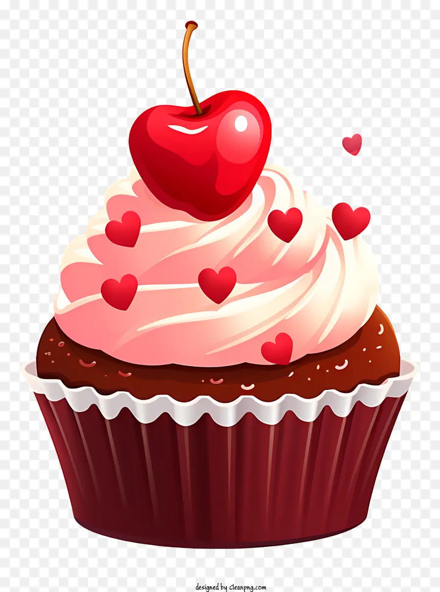 bánh cupcake cupcake anh đào đỏ icing sô cô la - Cupcake anh đào đỏ với trái tim trên nền đen
