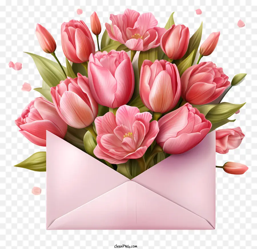 phong bì - Phong bì đầy màu sắc với hoa tulip màu hồng tượng trưng cho tình yêu