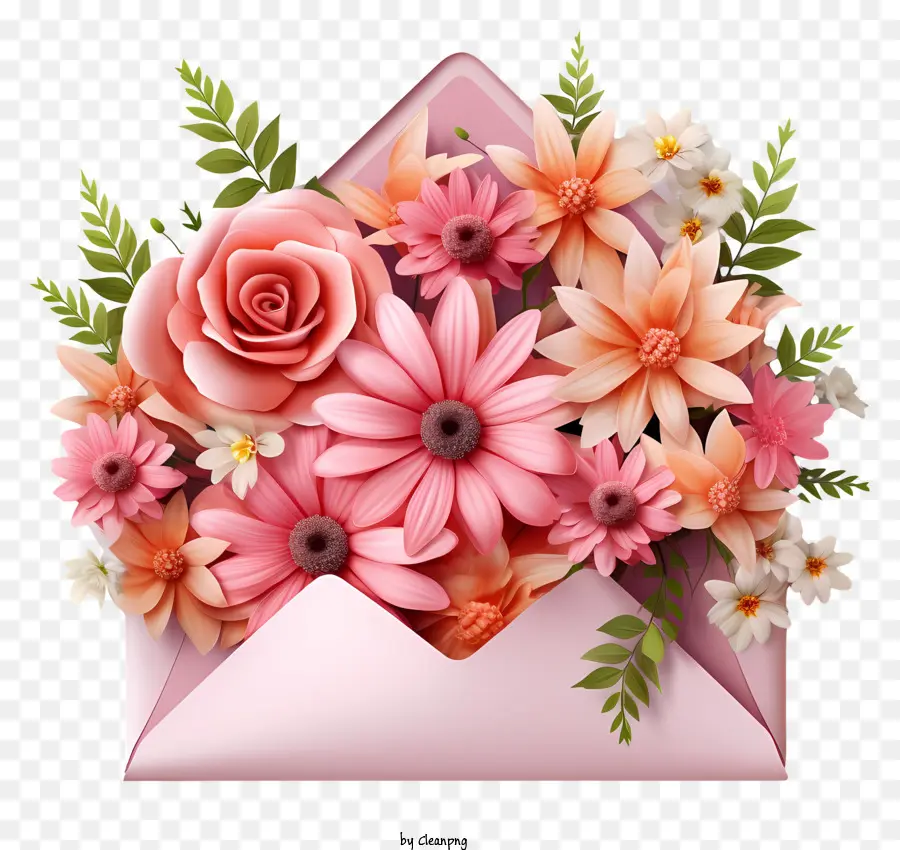 Umschlag - Rosa -Umschlag mit kaskadierenden Blumen gefüllt