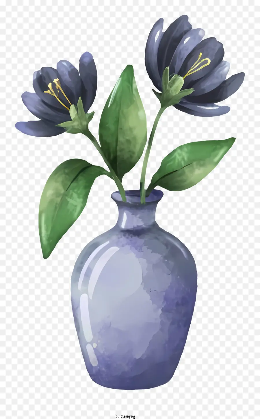 Gesteck - Blaue Vase mit zwei hellblauen Blumen