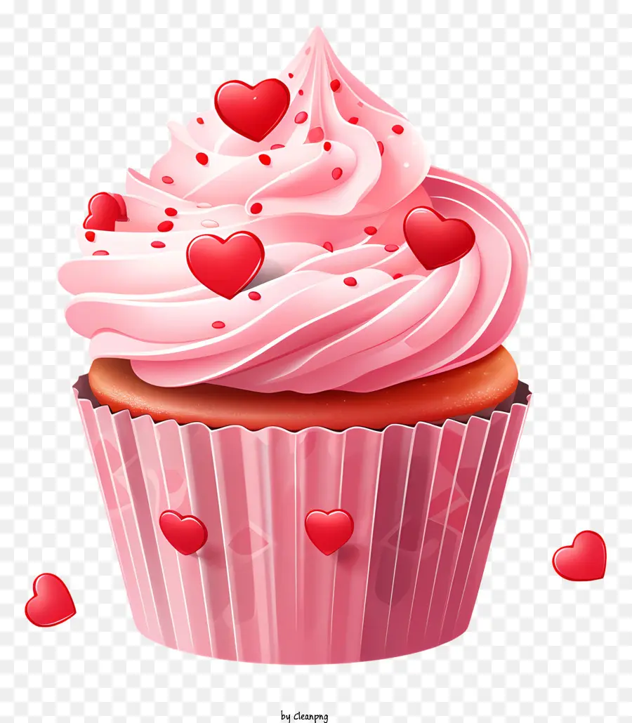 Cupcake Cupcake Pink Cupcake Frosted Cupcake Herzförmige Streusel - Realistischer rosa Cupcake mit herzförmigen Streuseln