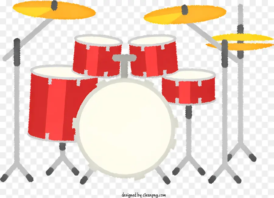 icona set di tamburi rossi e bianchi tamburi di piatti gialli - Tamburo rosso e bianco set su sfondo nero