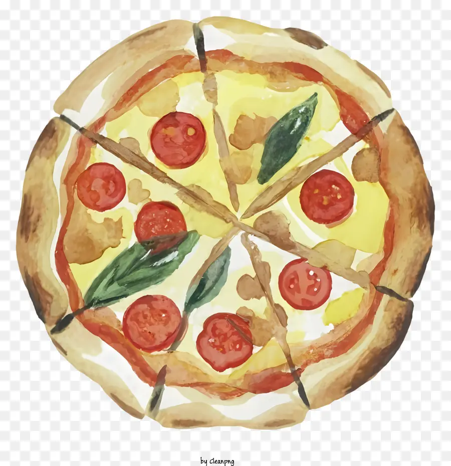 cartoon pizza painting tomato slices mozzarella cheese basil leaves