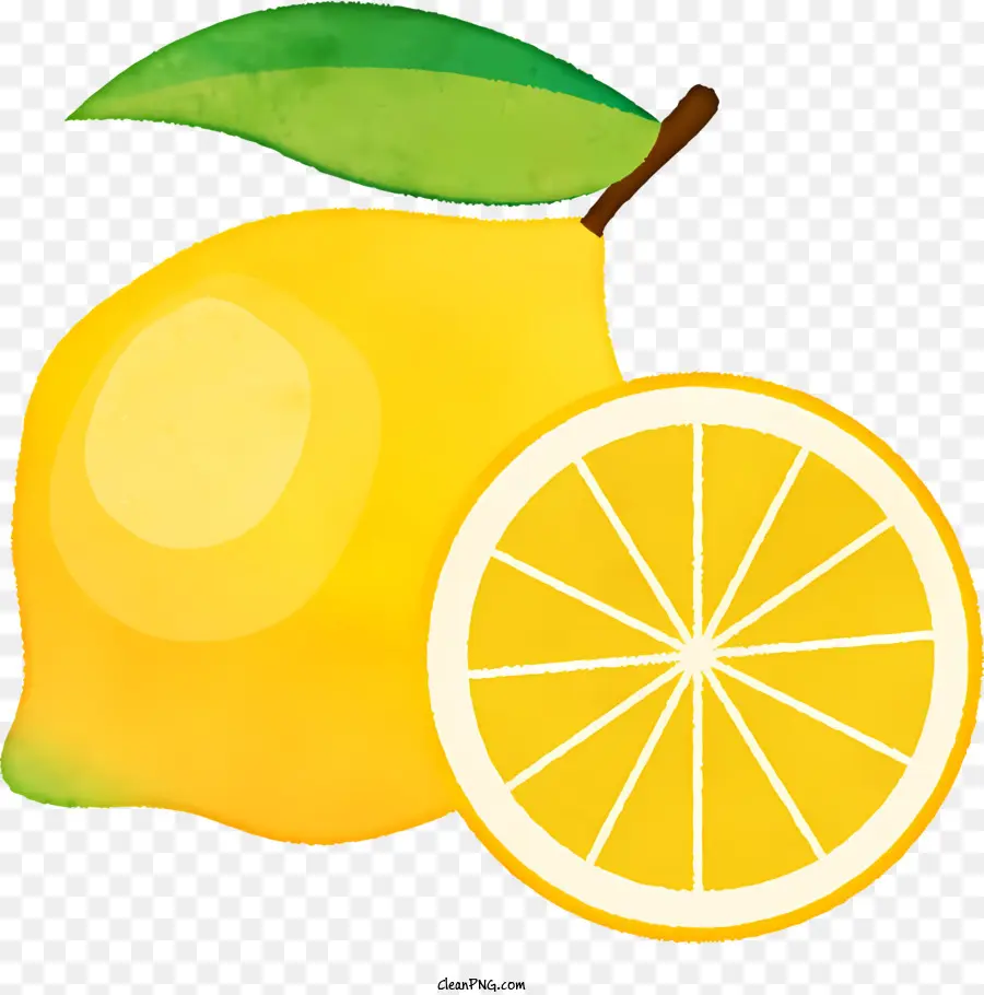 una fetta di limone - Limone maturo con mezzo taglio, foglia