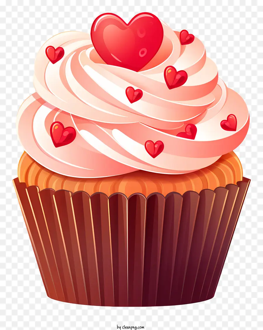 Cupcake Cupcake herzförmiges Dessert Red Frost -Schlagsahne - Roter Herz Cupcake mit Zuckerguss, Creme und Schokolade