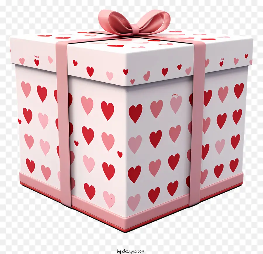 scatola regalo - Scatola regalo bianca con cuori rossi, fiocco rosa, piccolo cuore sul fondo
