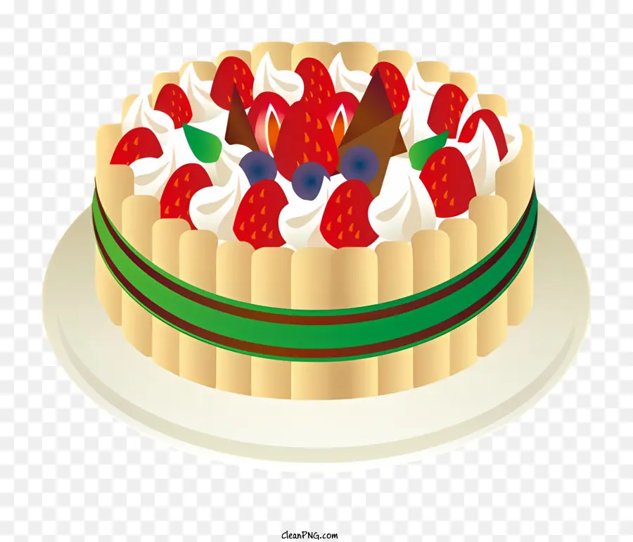 Icon -Kuchen -Erdbeeren Schlagsahne weiße Teller - Kuchen mit Erdbeeren, Creme, Banddekoration