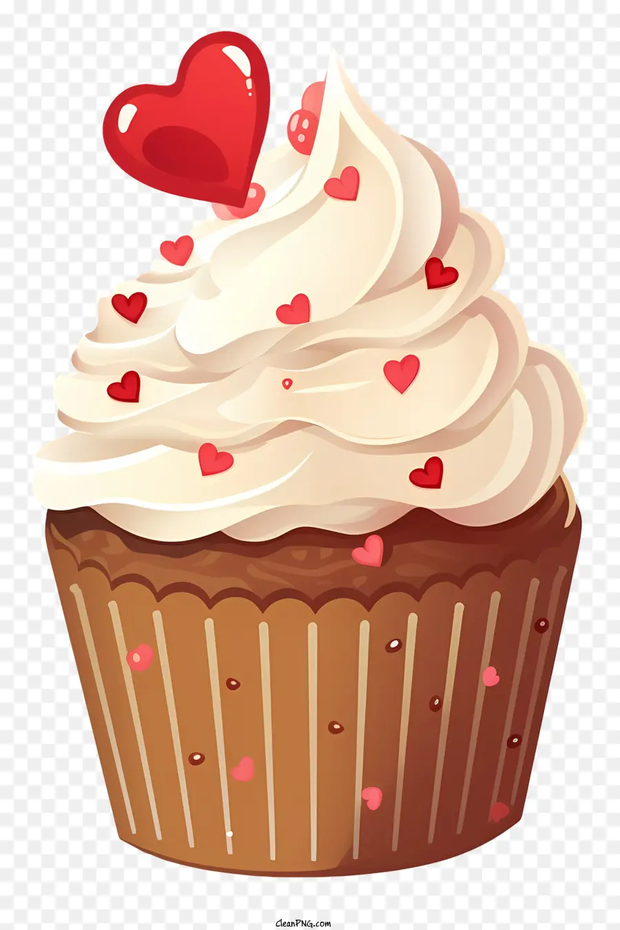 cupcake chocolate cupcake creamy frosting red heart red heart shaped sprinkles