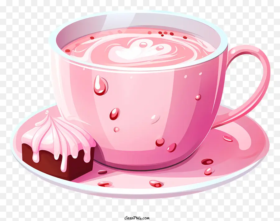 Kaffeetasse - Rosa heiße Schokolade mit Schlagsahne und Kuchen
