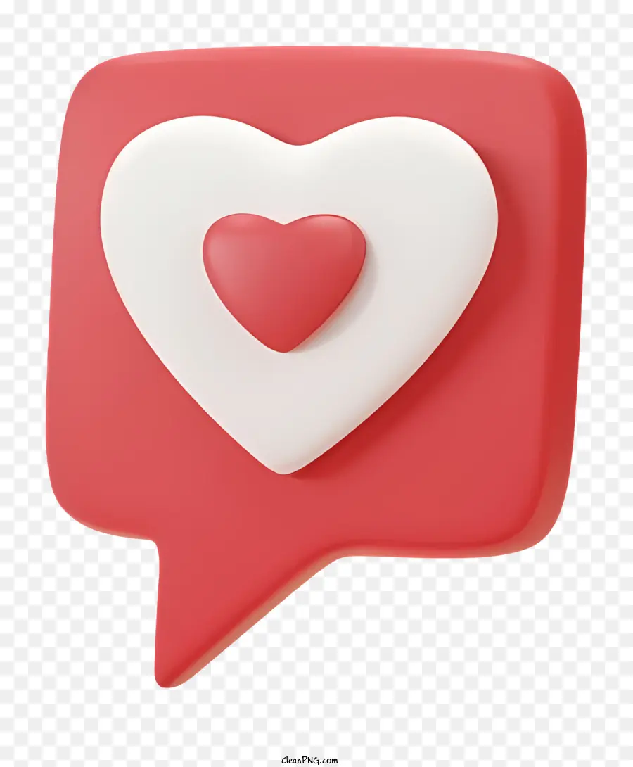 sfondo rosso - Bubbla del discorso a forma di cuore su sfondo rosso con cuore bianco all'interno