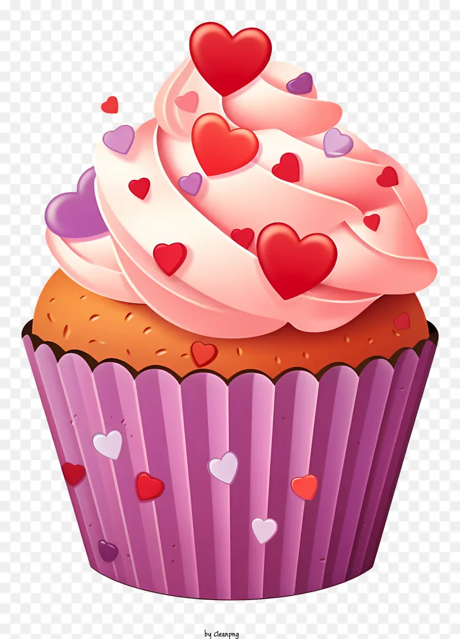 Cupcake Pink Cupcake weiße Zuckerguss rosa Herzen rosa und roter Zuckerguss - Rosa Cupcake mit Herzen, roten und weißen Dekorationen