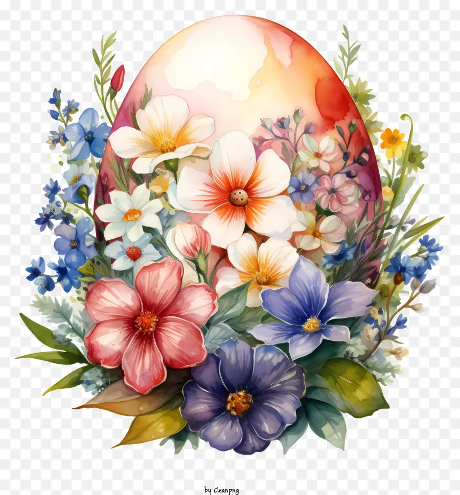 uovo di pasqua - Uovo di Pasqua colorato circondato da fiori e erba
