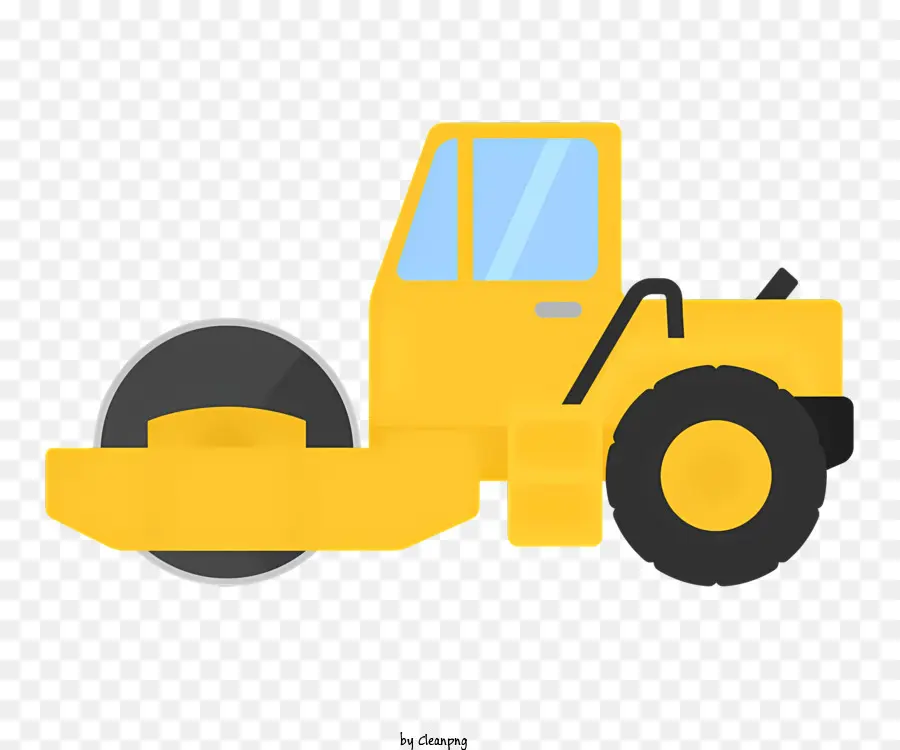 Icon Yellow Bulldozer Große Laufräder Bulldozer mit Blade Flat Design Bulldozer - Gelbbulldozer mit großen Klingen auf schwarzem Hintergrund