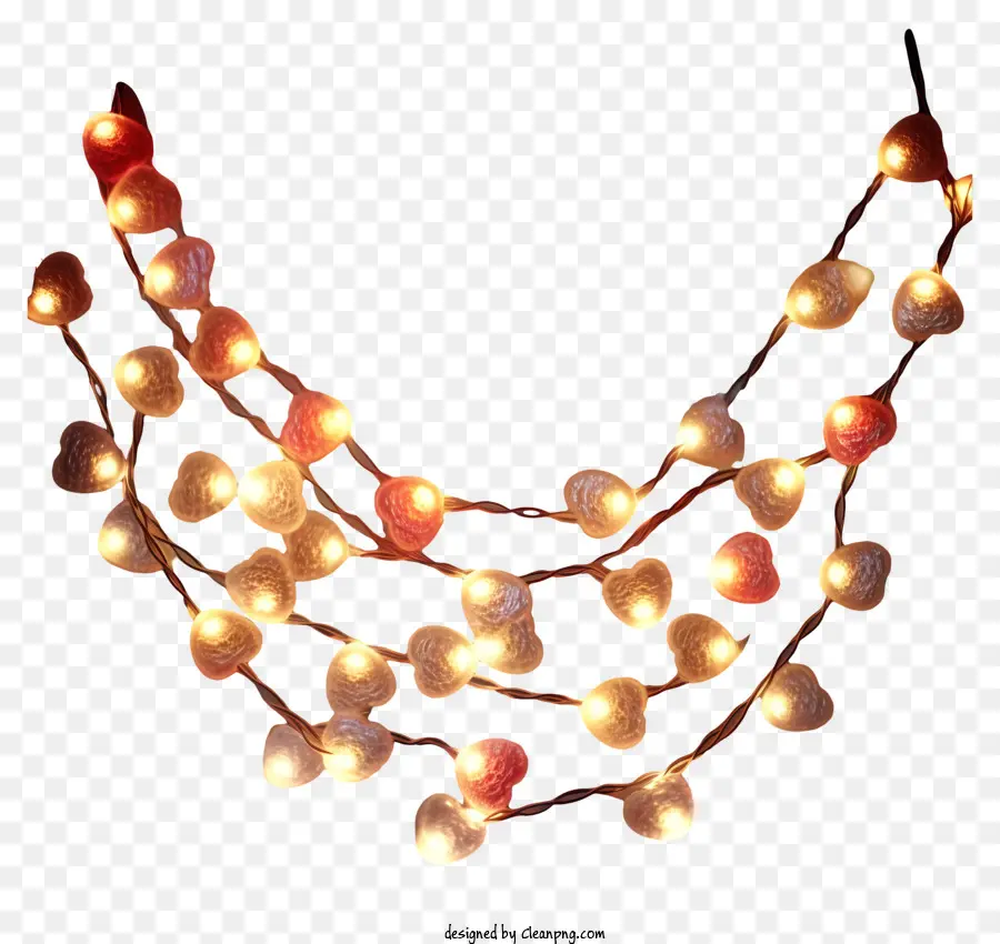Valentinstagshalle Lichter Halskette leuchtende herzförmige Lichter schwarzer Hintergrund - Glühende herzförmige helle Halskette auf schwarzem Hintergrund