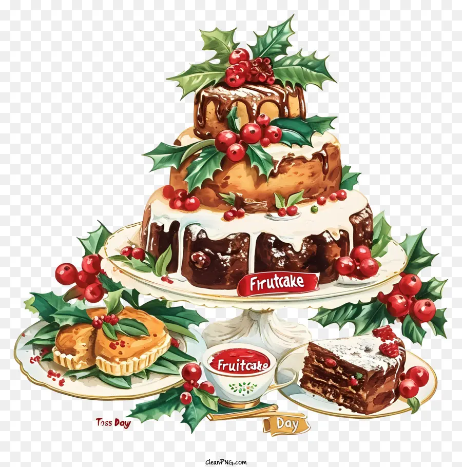 Torta di nozze - Torta nuziale di Natale con decorazioni festive e dessert