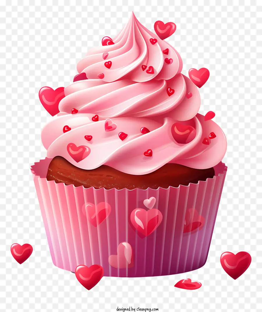 cupcake cupcake rosa cupcake a forma di cuore cupcake con spruzzi - Immagine ravvicinata del cupcake rosa con cuori