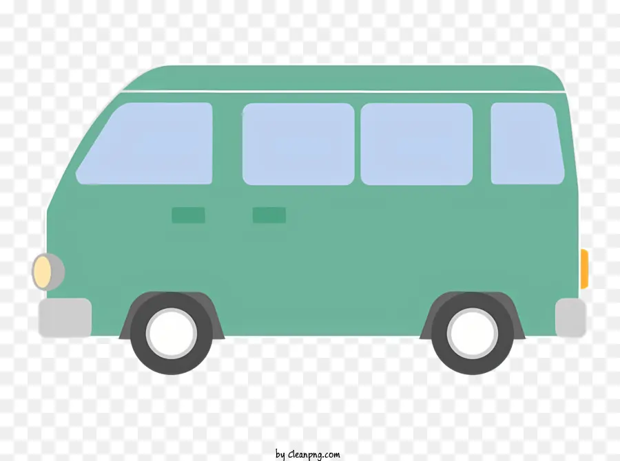Icon Green Van Blue Fenster vier Türen Flache Oberfläche - Grüner Van mit blauen Fenstern auf flacher Oberfläche