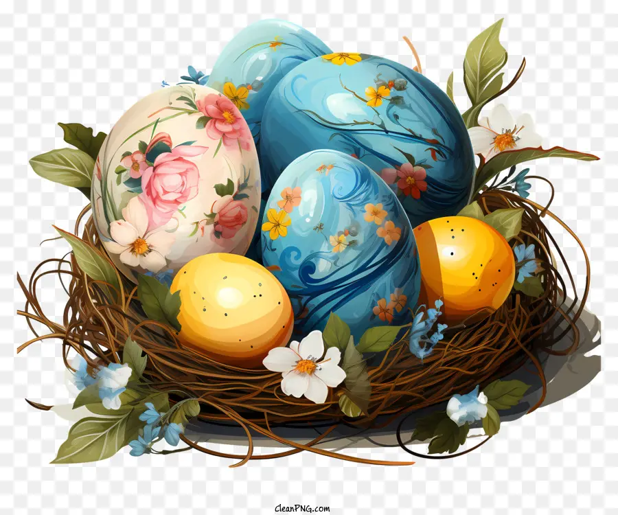 Trứng Phục sinh được trang trí hoa trứng cành cây - Trứng đầy màu sắc với hoa trong tổ