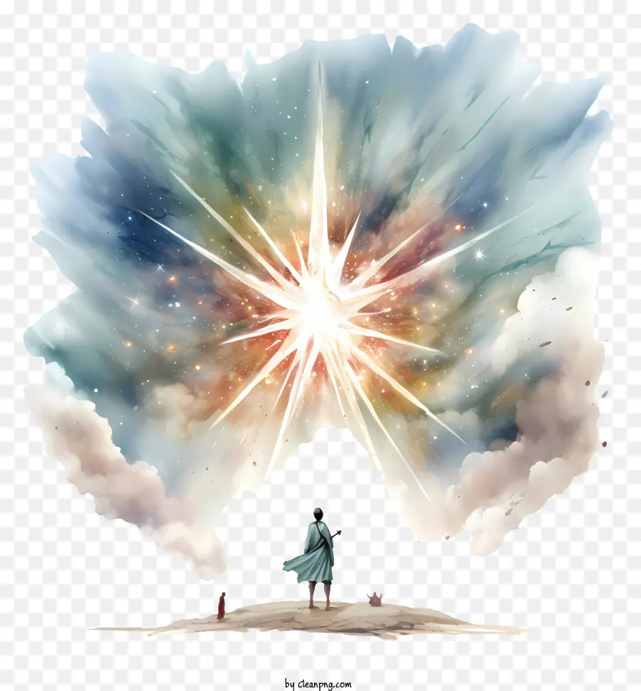 Explosion - Mann, der große, farbenfrohe Explosion am Himmel beobachtet