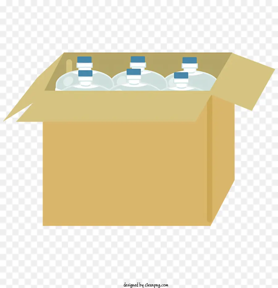scatola di cartone - Bottiglie di plastica trasparenti all'interno di una scatola marrone aperta