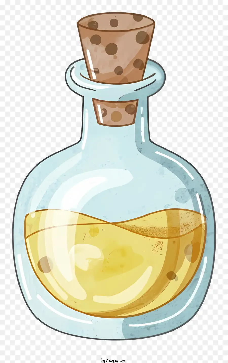 Cartoonglas Flasche Flüssiger Sirup kleines Holzstück transparentes Glas - Glasflasche mit sirupartigen Flüssigkeit, schwimmendem Holz