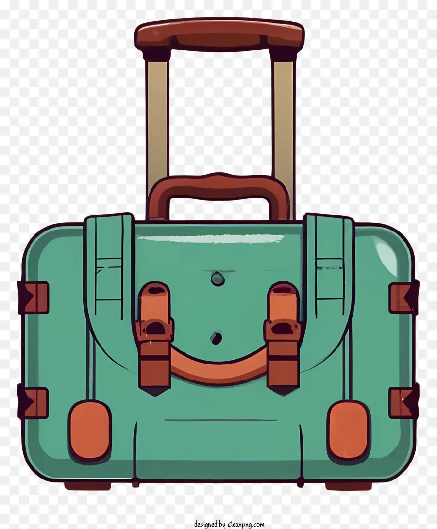 Cartoon -Gepäckwagen Grüne Räder verhandeln - Grüner Gepäckwagen mit Metallrädern und Holzgriff