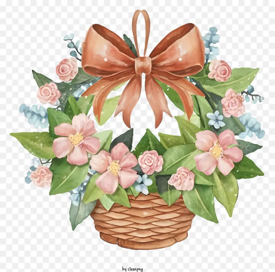 bändchenbogen - Korb mit rosa und blauen Blumenkranz