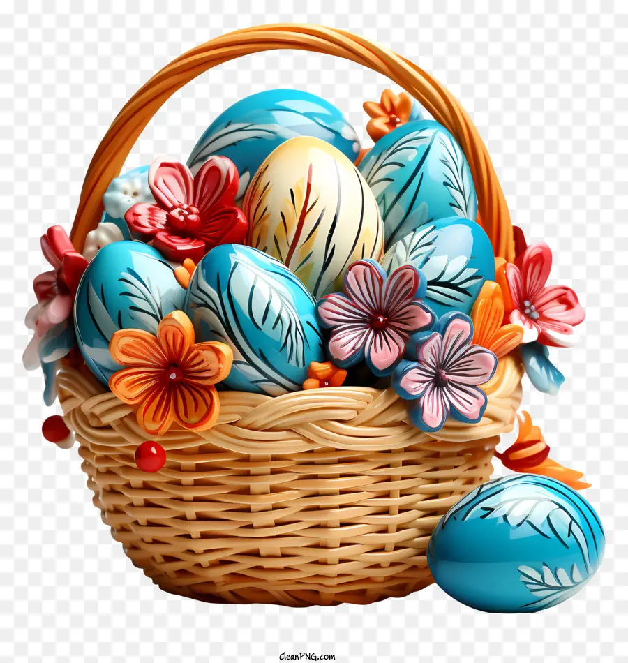 fiori di primavera - Uova e fiori colorati nel cestino blu