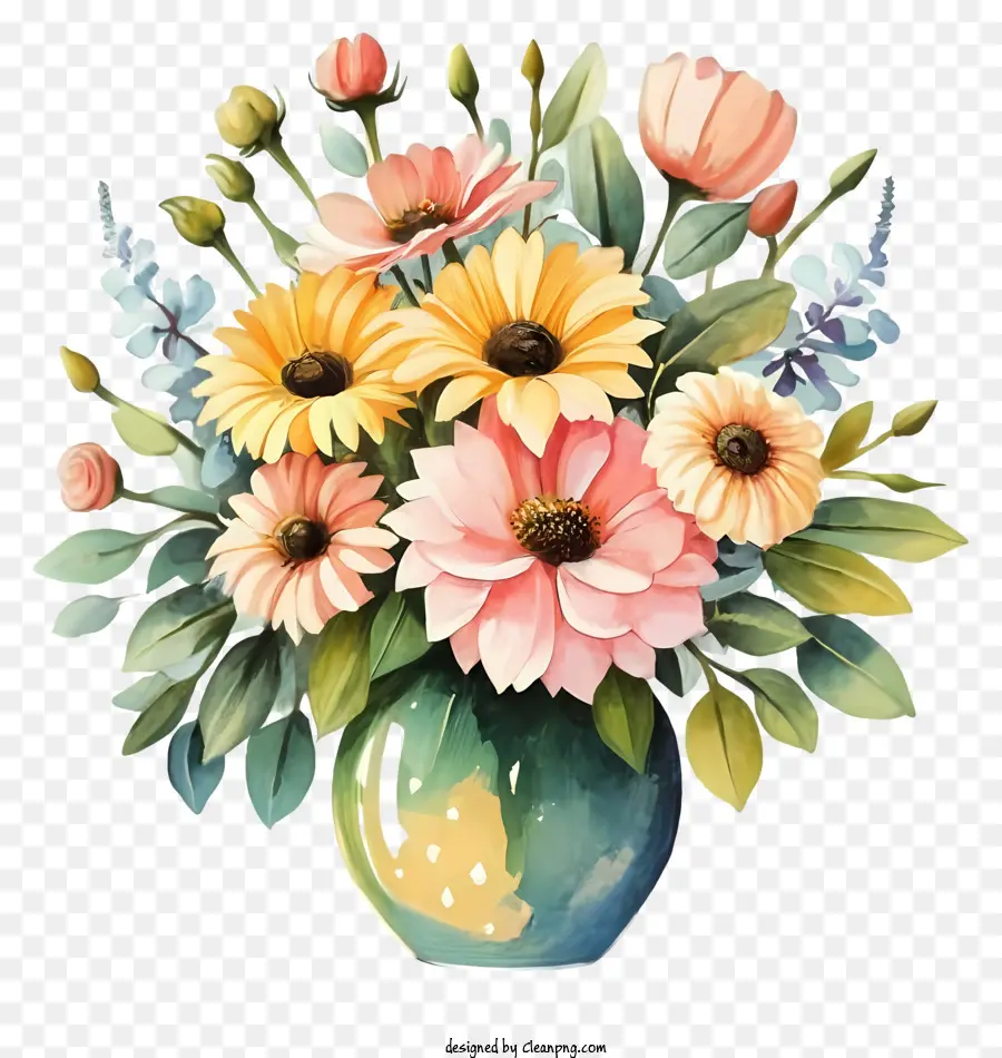 weißen hintergrund - Farbenfrohe Blumen in blauer und grüner Vase