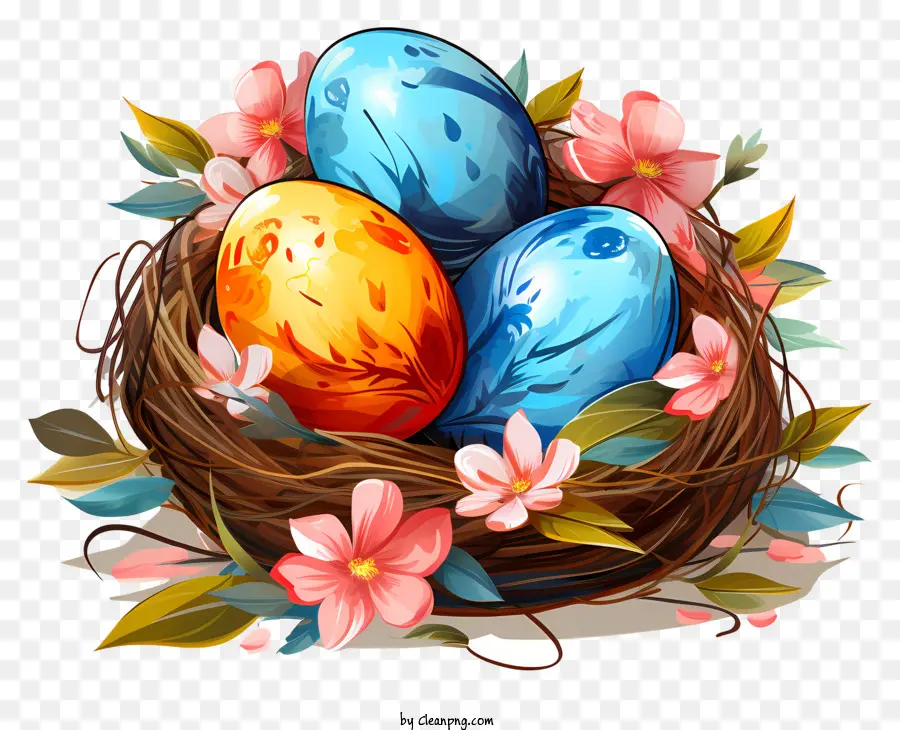 trứng phục sinh - Tổ chim đầy màu sắc với trứng sơn