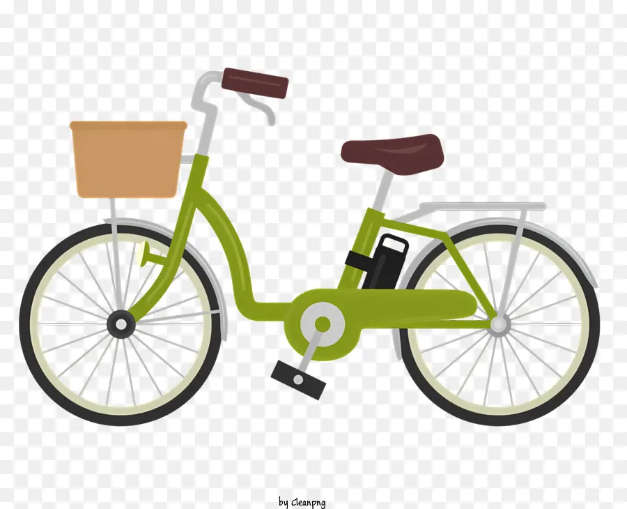 Icon Fahrradkorb Green Wheels - Schwarz. 
Auf der Vorderseite befindet sich ein Korb, der schwarz mit einem braunen Griff ist. 
Die Räder werden nicht angezeigt und das Bild ist in Schwarzweiß. 
Das Fahrrad ist stationär