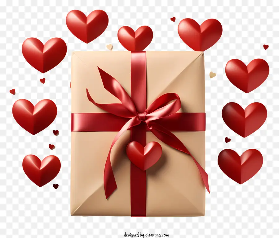 scatola regalo - Scatola regalo con nastro rosso, cuori galleggianti