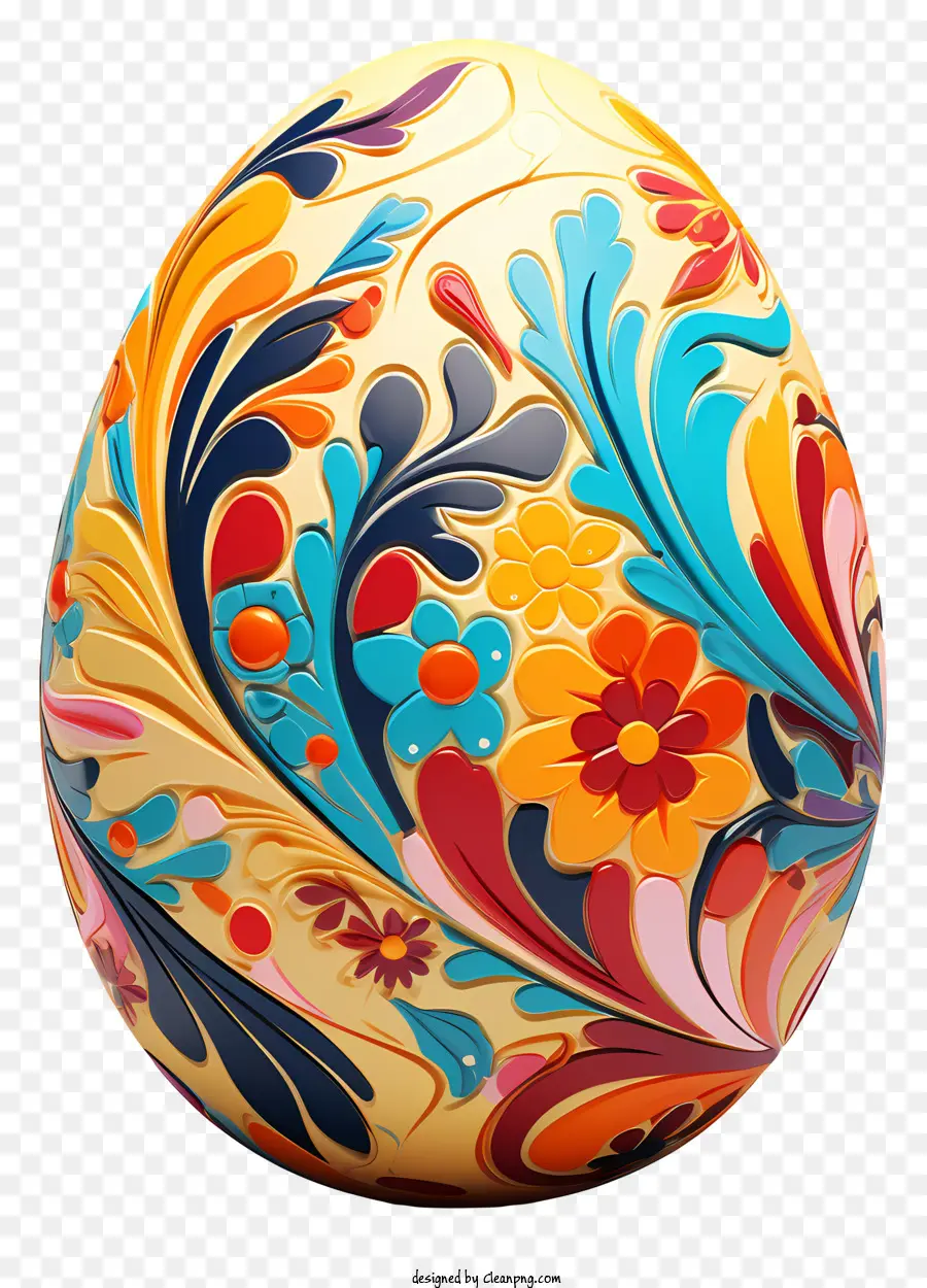 uovo di pasqua - Uovo floreale colorato con dettagli intricati sul nero