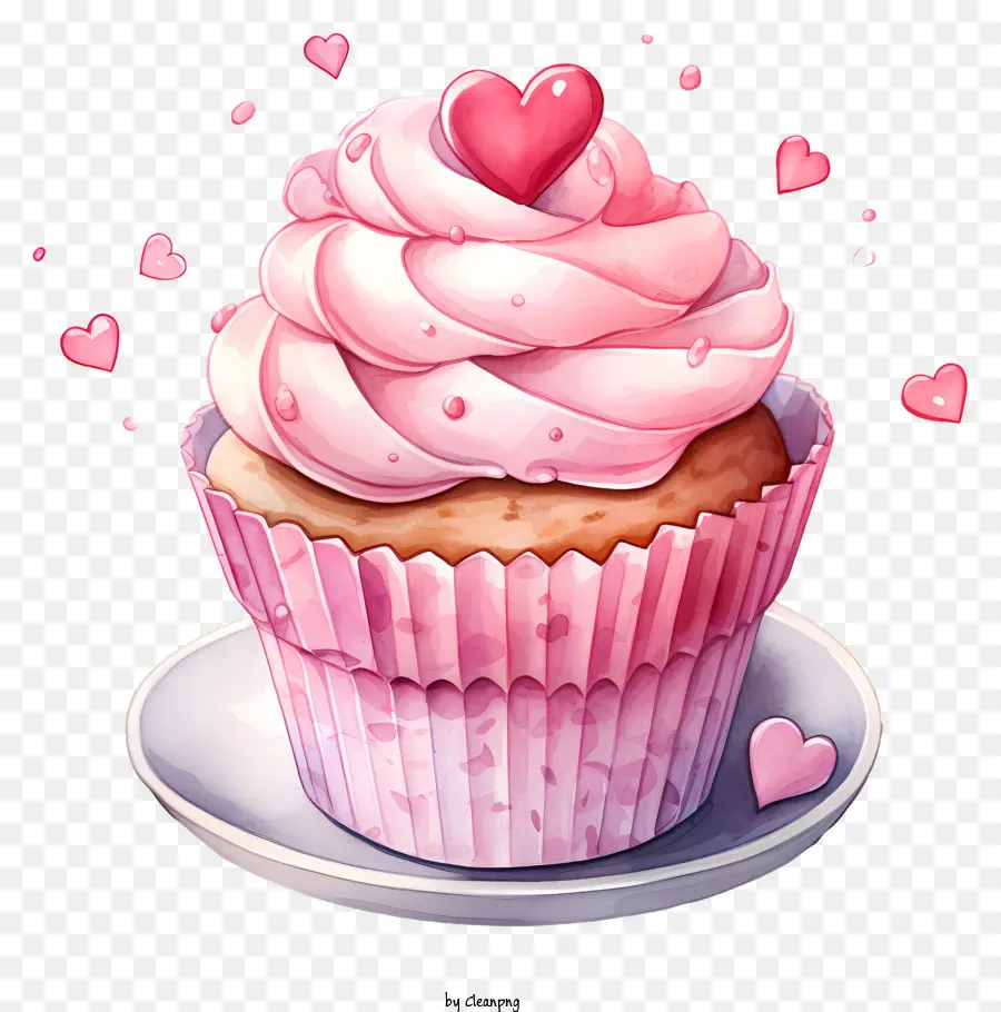 sfondo bianco - Cupcake rosa con glassa bianca, spruzzi rosa