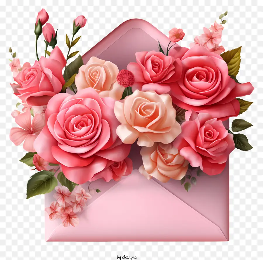 Goldener Bordüre - Romantischer rosa Umschlag mit Rosen und Blütenblättern