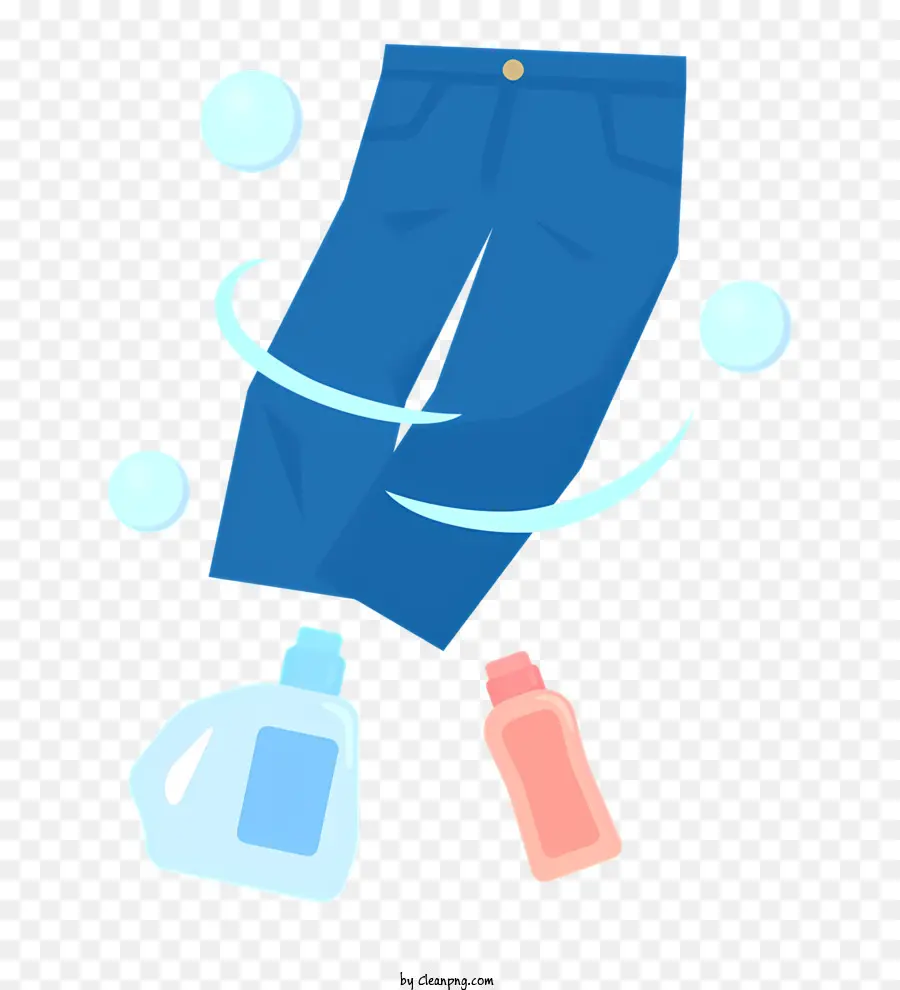 Icona jeans blu denim color sapone liquido - Jeans in denim blu con coscia macchiata e bottiglia di sapone schiumogeni