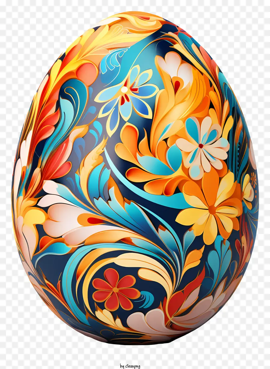 Osterei - Farbenfrohes Blumenmuster auf der glänzenden Eieroberfläche
