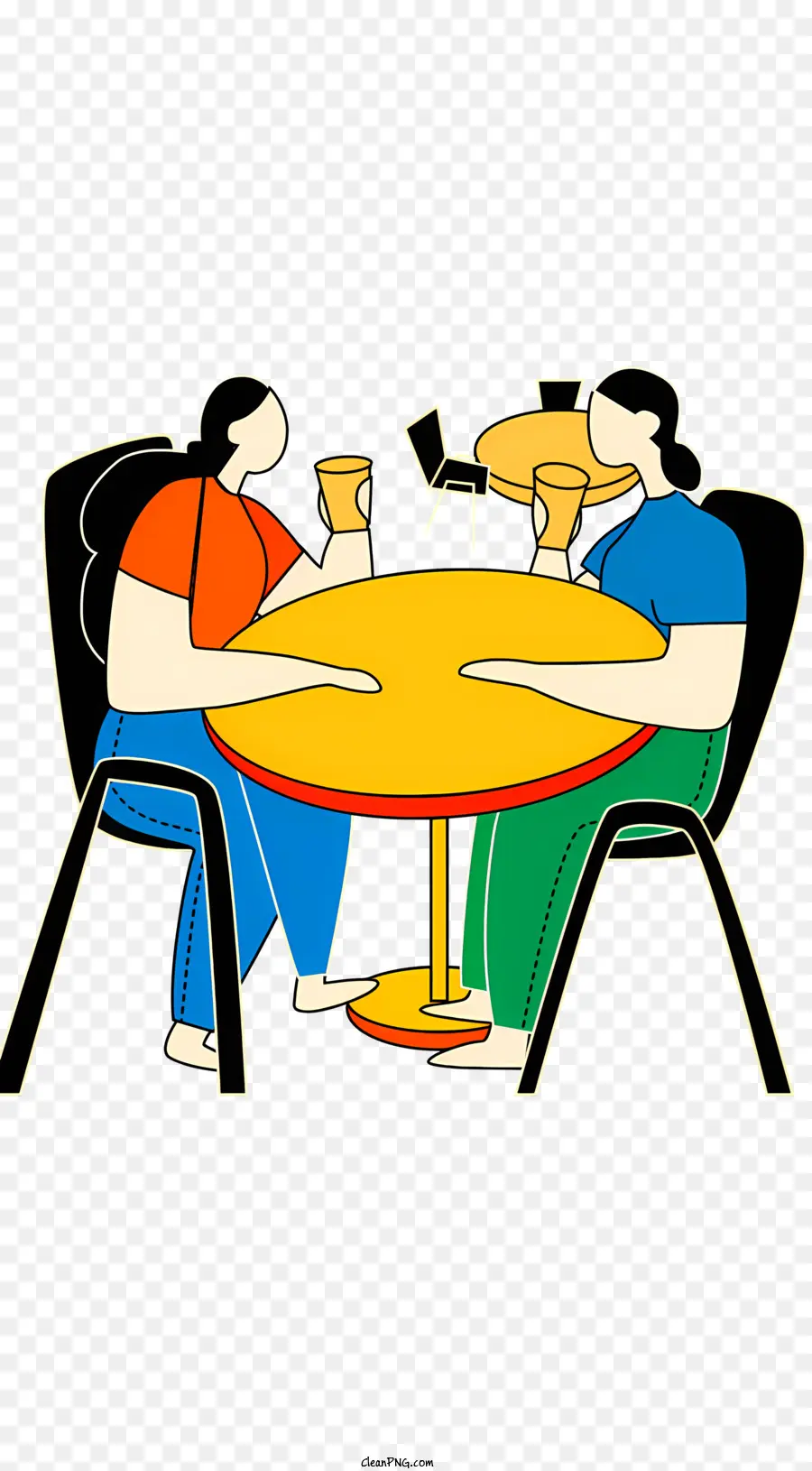 Kaffeetasse - Cartoon -Darstellung von zwei Personen an einem Tisch