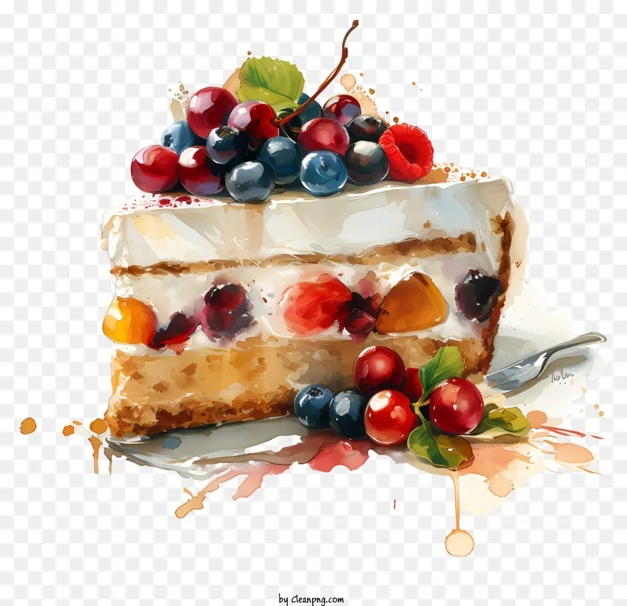 Obstkuchen -Wurf Day Schokoladenkuchencreme Füllung Schlagsahne Himbeeren - Gemälde von Schokoladenkuchen mit Sahne und Beeren