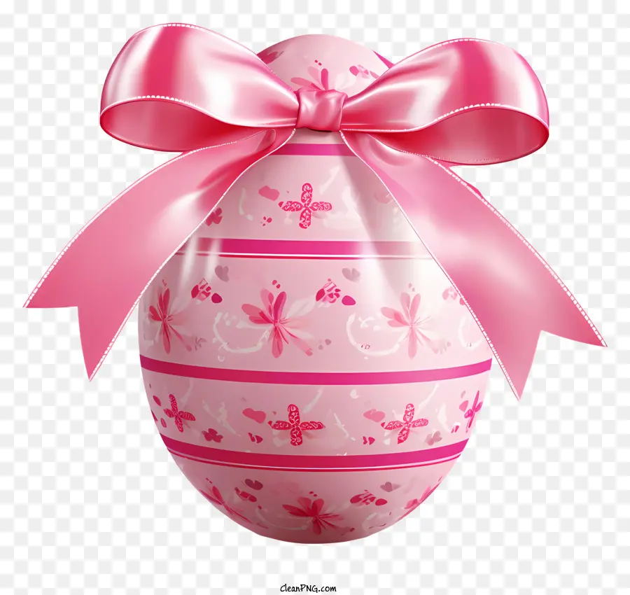 uovo di pasqua - Uovo rosa con fiori e decorazioni di fiocchi