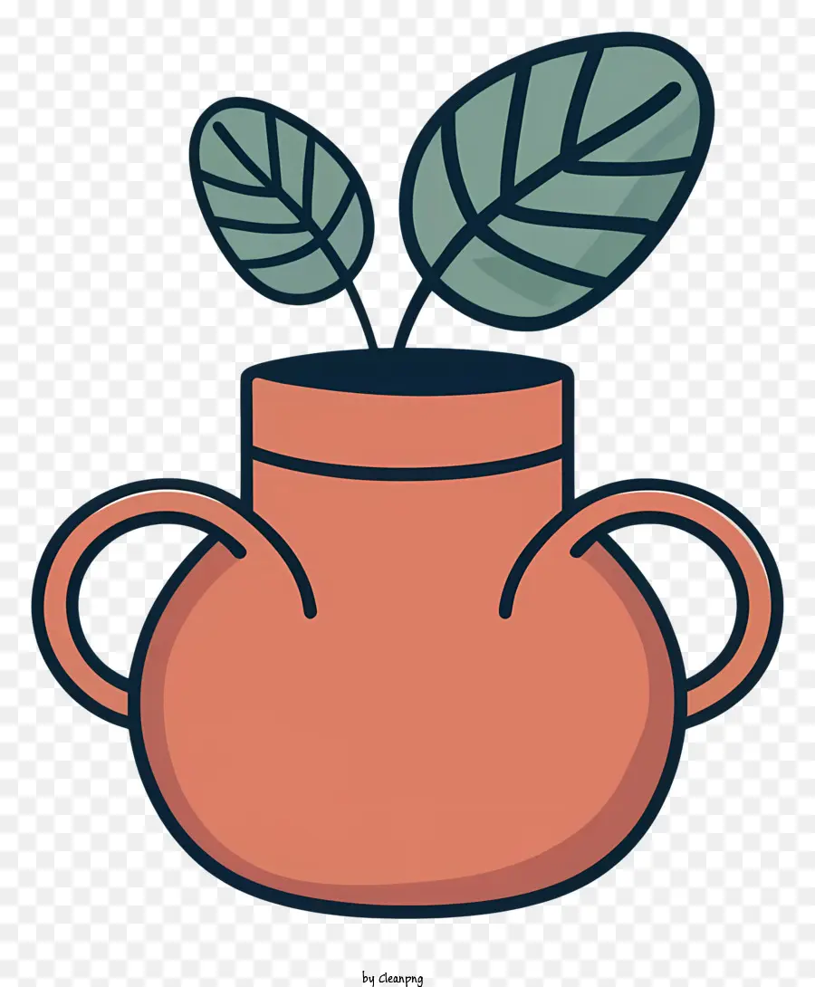 Cartoon Keramik Topf Kleine Pflanzengrüne Blätter dekoratives Bild - Einfaches Schwarz -Weiß -Bild von Pflanzen im Topf