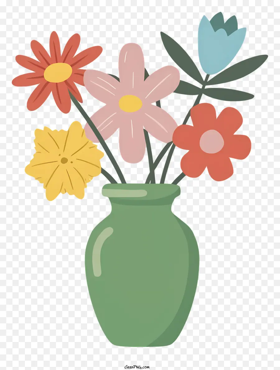 Cartoon Blumenarrangement Bunte Blumen Vase Illustration Bouquet Muster - Illustration von farbenfrohen Blumen in grüner Vase