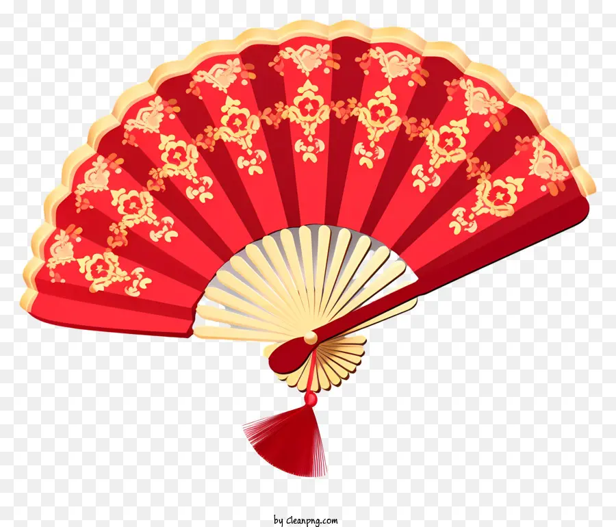 Isometrischer Stil Chinesischer Neujahrsfan rot verziert - Roter Fan mit goldenen Blumenentwürfen frei fließen. 
Elegant und auffällig